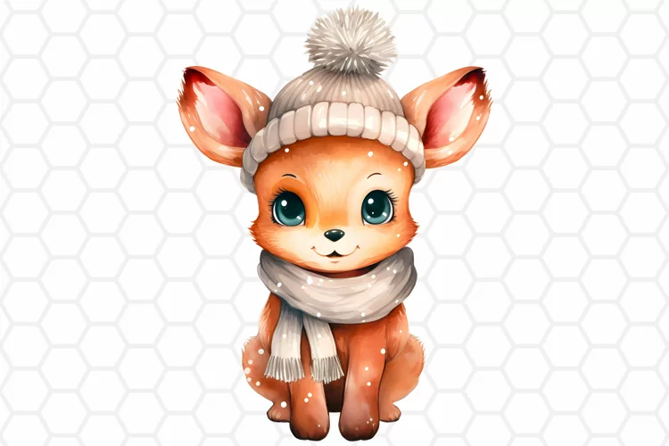 Cute Watercolor Christmas Deer Clipart, Sublimation PNG
