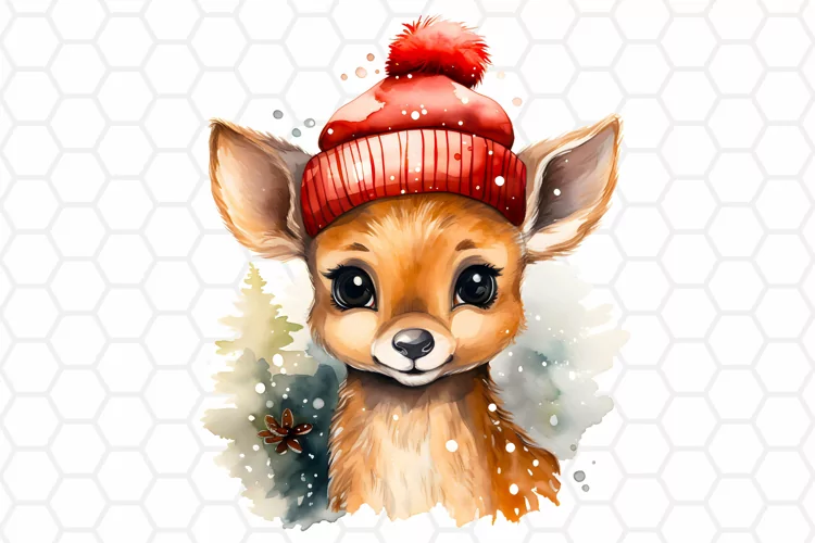 Cute Watercolor Christmas Deer Clipart, Sublimation PNG