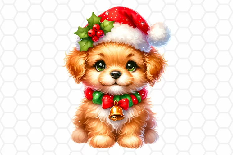 Cute Watercolor Christmas Dog Clipart, Sublimation PNG