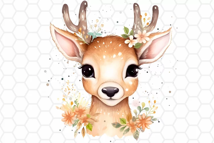 Cute Watercolor Deer Nursery Clipart, Sublimation PNG