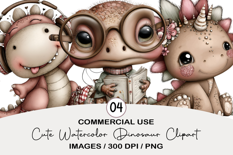 Cute Watercolor Dinosaur Clipart
