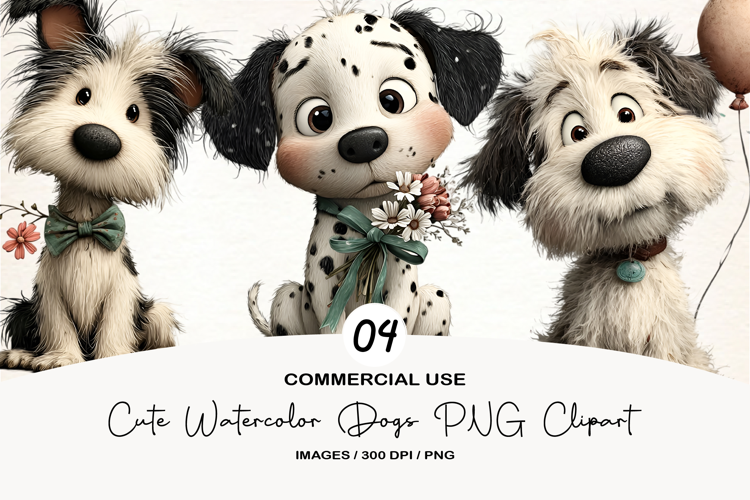 Cute Watercolor Dogs PNG Clipart