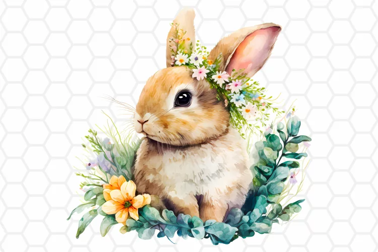 Cute Watercolor Easter Bunny Clipart, Sublimation PNG