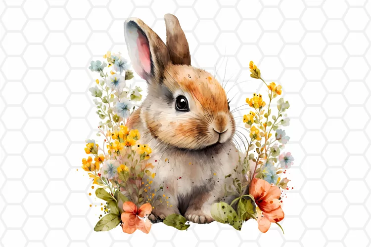 Cute Watercolor Easter Bunny Clipart, Sublimation PNG