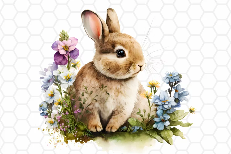 Cute Watercolor Easter Bunny Clipart, Sublimation PNG