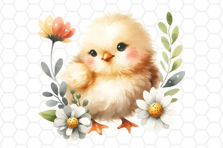 Cute Watercolor Easter Chick Clipart, Sublimation PNG