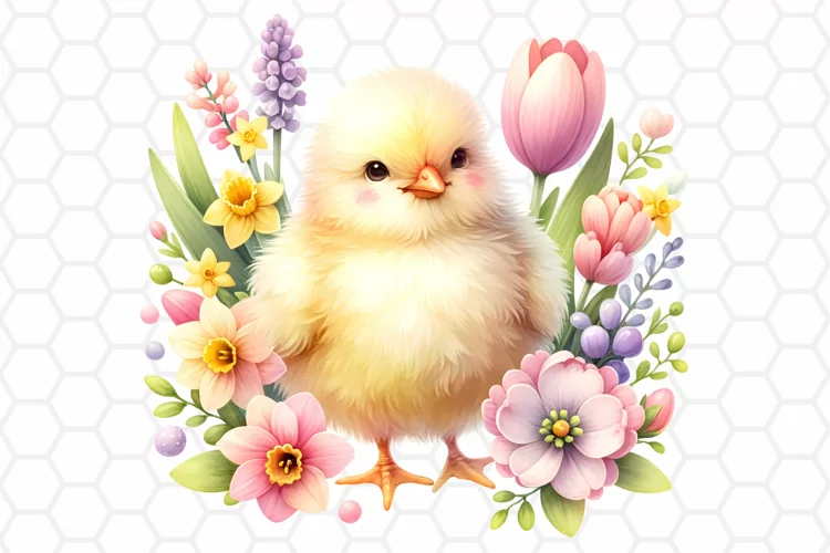 Cute Watercolor Easter Chick Clipart, Sublimation PNG