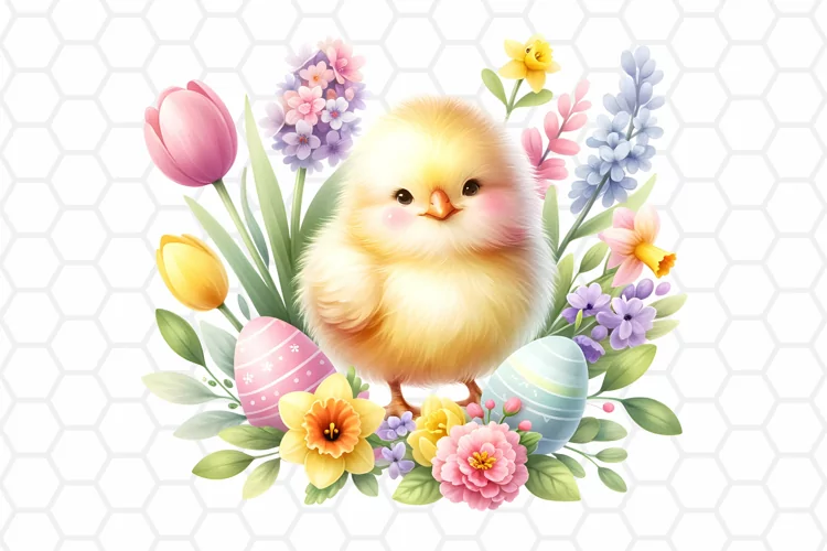 Cute Watercolor Easter Chick Clipart, Sublimation PNG