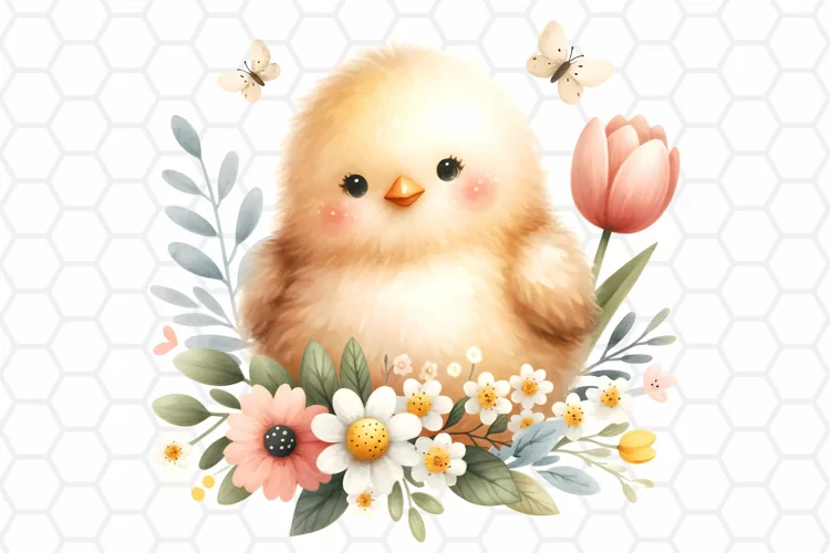 Cute Watercolor Easter Chick Clipart, Sublimation PNG