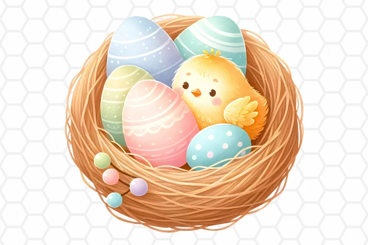 Cute Watercolor Easter Chick Nest Clipart, Sublimation PNG