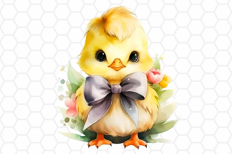 Cute Watercolor Easter Chick Clipart, Sublimation PNG