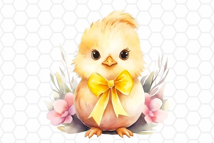 Cute Watercolor Easter Chick Clipart, Sublimation PNG