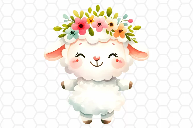 Cute Watercolor Easter Lamb Clipart, Sublimation PNG