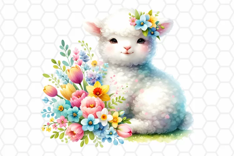 Cute Watercolor Easter Lamb Clipart, Sublimation PNG