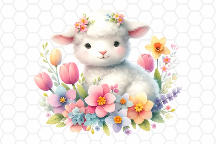 Cute Watercolor Easter Lamb Clipart, Sublimation PNG