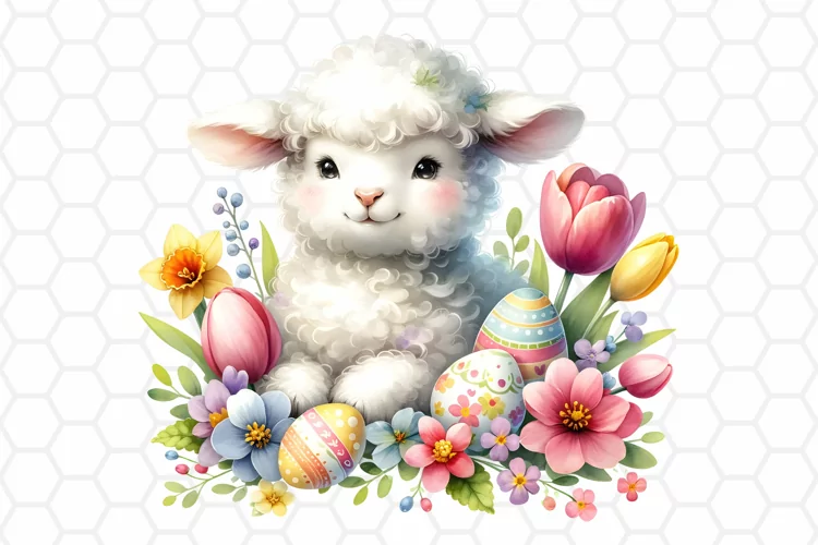 Cute Watercolor Easter Lamb Clipart, Sublimation PNG