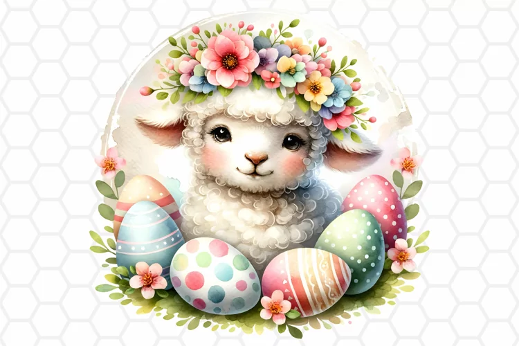 Cute Watercolor Easter Lamb Clipart, Sublimation PNG