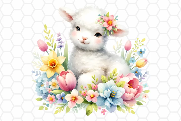 Cute Watercolor Easter Lamb Clipart, Sublimation PNG
