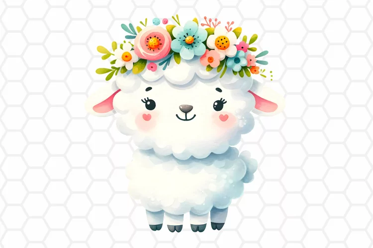 Cute Watercolor Easter Lamb Clipart, Sublimation PNG