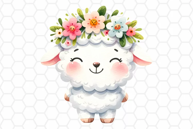 Cute Watercolor Easter Lamb Clipart, Sublimation PNG