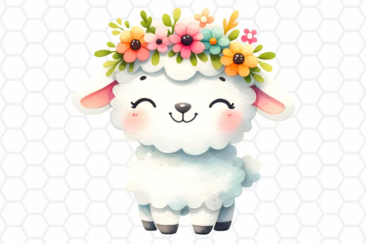 Cute Watercolor Easter Lamb Clipart, Sublimation PNG