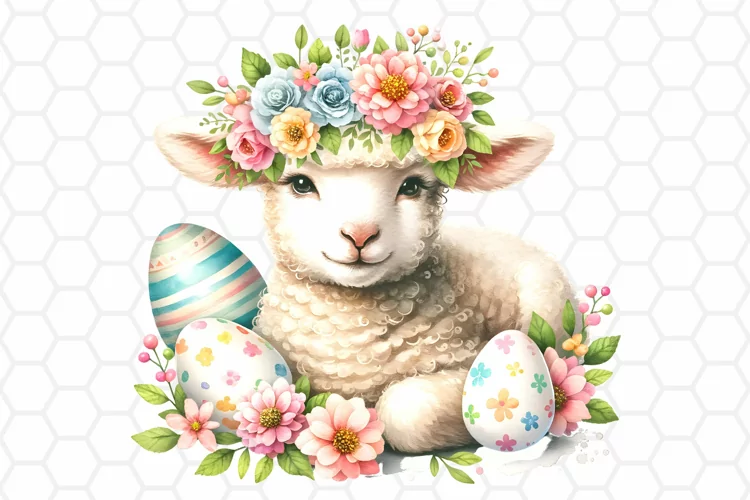 Cute Watercolor Easter Lamb Clipart, Sublimation PNG