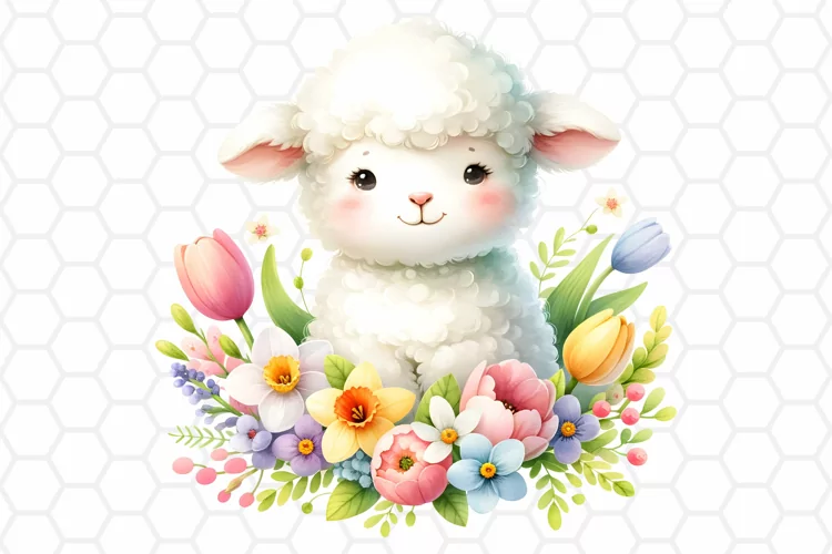 Cute Watercolor Easter Lamb Clipart, Sublimation PNG