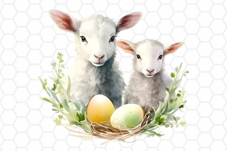 Cute Watercolor Easter Lamb Clipart, Sublimation PNG