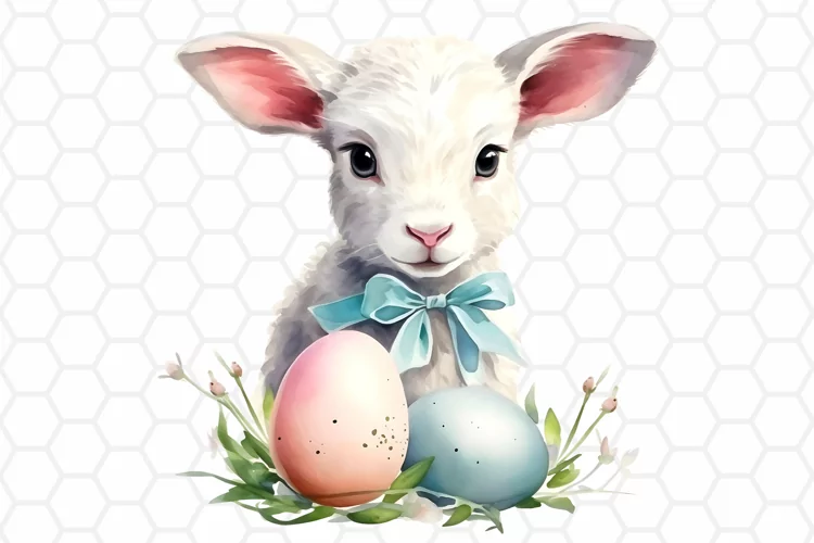 Cute Watercolor Easter Lamb Clipart, Sublimation PNG