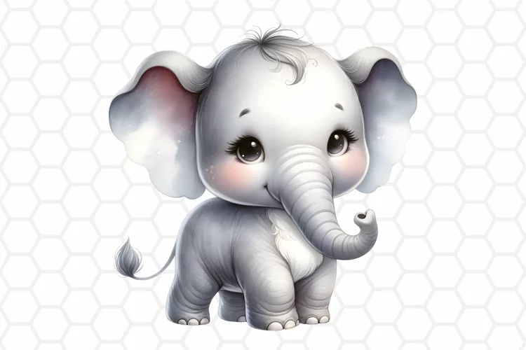 Cute Watercolor Elephant Clipart | Baby Elephant PNG