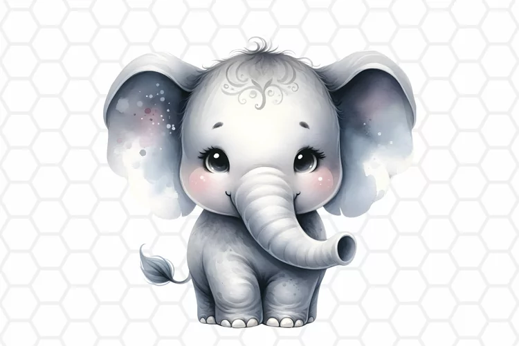 Cute Watercolor Elephant Clipart | Baby Elephant PNG