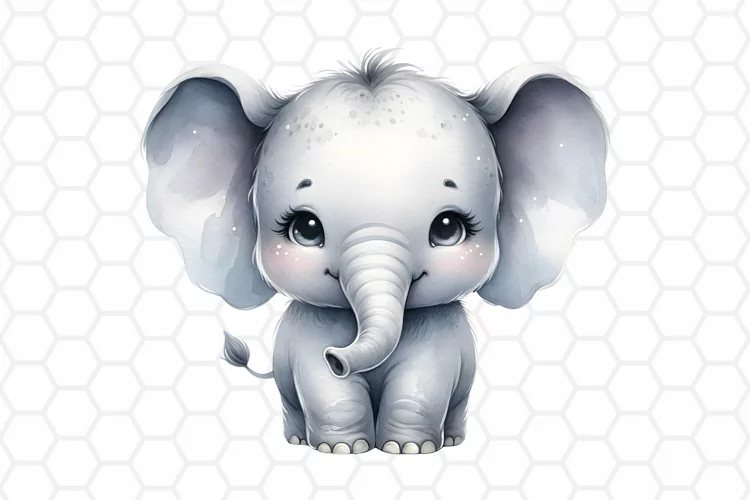 Cute Watercolor Elephant Clipart | Baby Elephant PNG