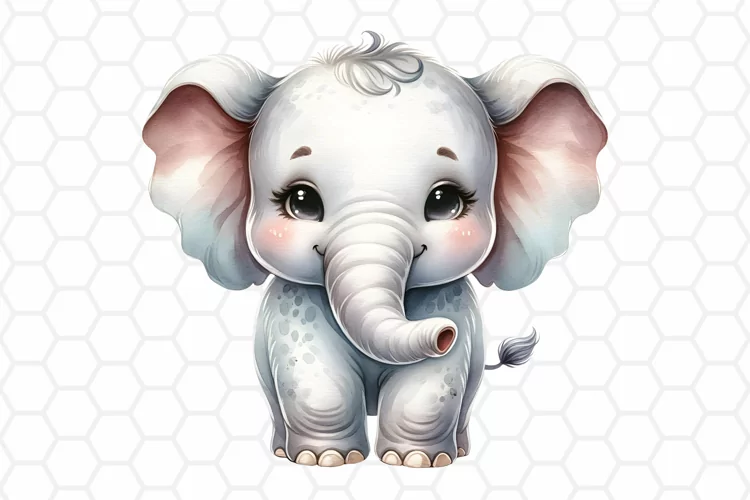 Cute Watercolor Elephant Clipart | Baby Elephant PNG