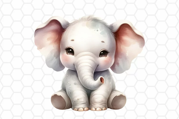 Cute Watercolor Elephant Clipart | Baby Elephant PNG