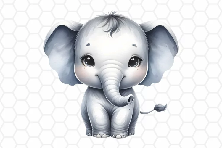 Cute Watercolor Elephant Clipart | Baby Elephant PNG