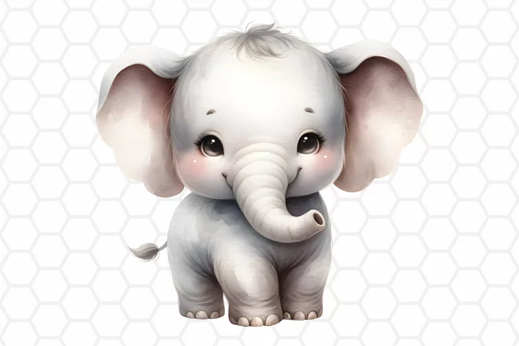 Cute Watercolor Elephant Clipart | Baby Elephant PNG