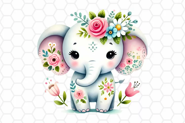 Cute Watercolor Elephant Clipart, Sublimation PNG