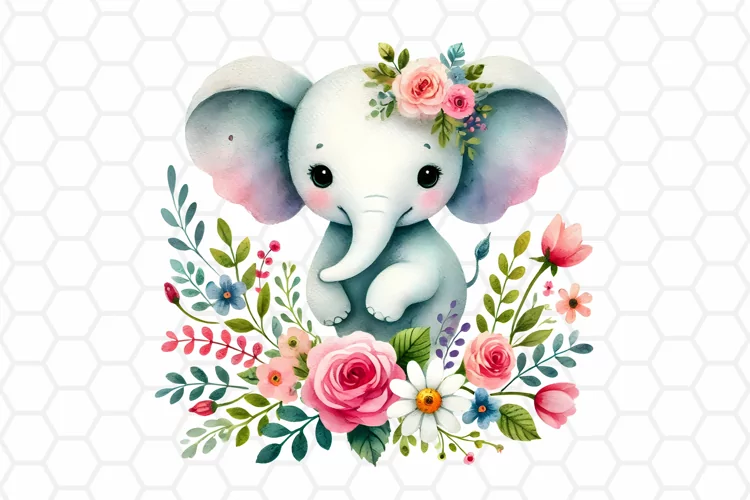 Cute Watercolor Elephant Clipart, Sublimation PNG