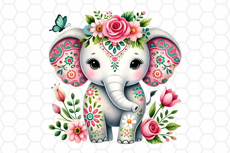 Cute Watercolor Elephant Clipart, Sublimation PNG