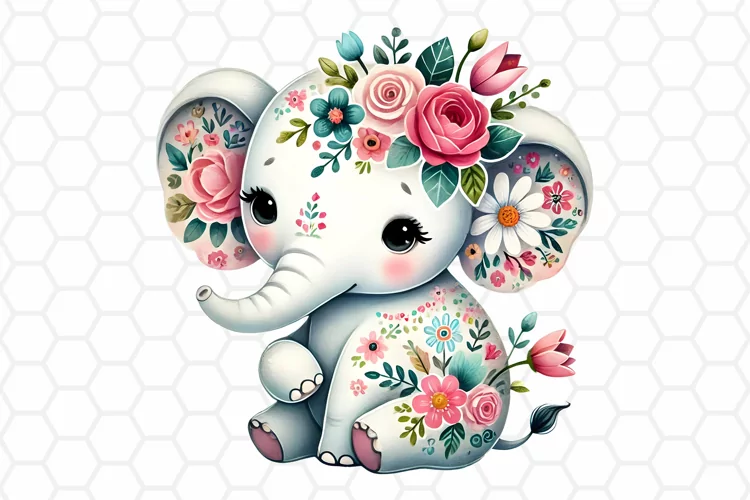 Cute Watercolor Elephant Clipart, Sublimation PNG