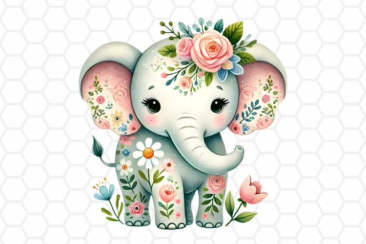 Cute Watercolor Elephant Clipart, Sublimation PNG