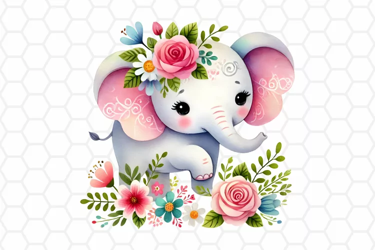 Cute Watercolor Elephant Clipart, Sublimation PNG