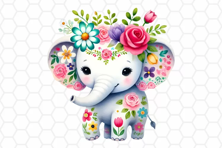 Cute Watercolor Elephant Clipart, Sublimation PNG