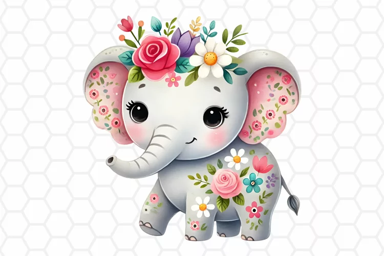 Cute Watercolor Elephant Clipart, Sublimation PNG