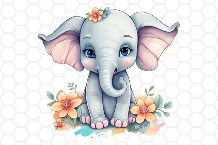 Cute Watercolor Elephant Nursery Clipart, Sublimation PNG