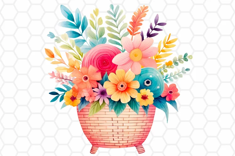 Cute Watercolor Flowers Clipart, Rainbow Sublimation PNG