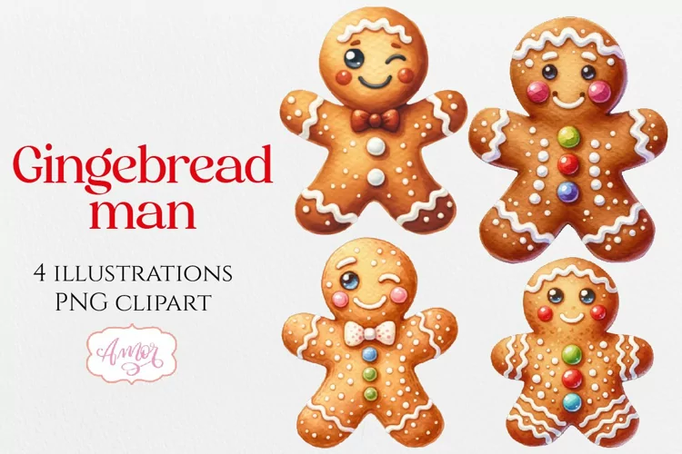 Cute watercolor gingerbread man cookies PNG clipart
