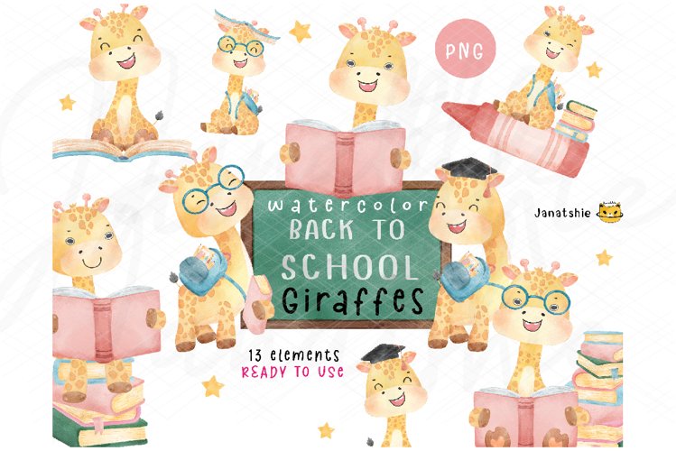 watercolor back to school clipart, back to school animal