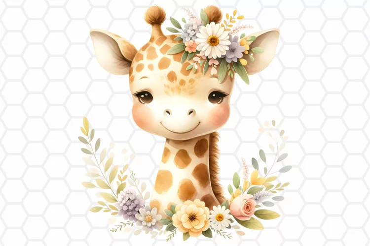 Cute Watercolor Giraffe Nursery Clipart, Sublimation PNG