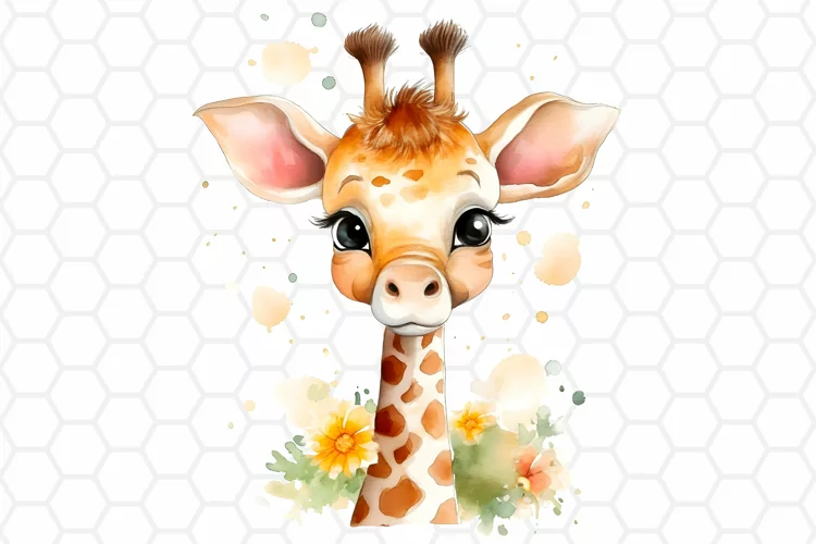 Cute Watercolor Giraffe Nursery Clipart, Sublimation PNG